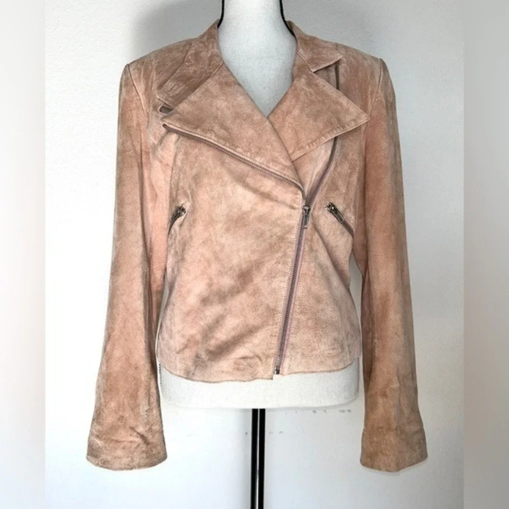 Brandon Thomas vintage‎ Dusty Rose Moto style suede jacket Small